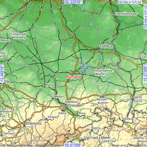 Topographic map of Ruhland