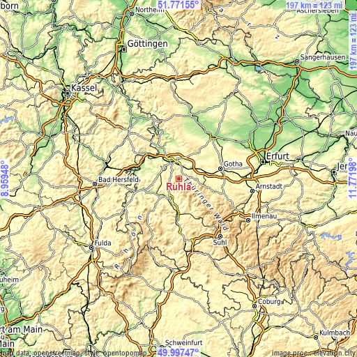 Topographic map of Ruhla