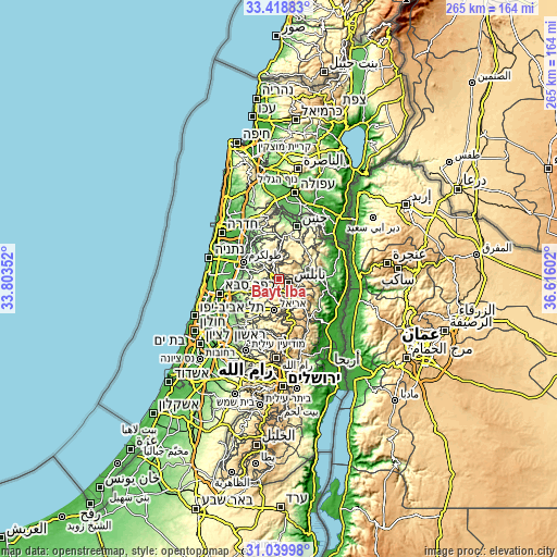 Topographic map of Bayt Ībā