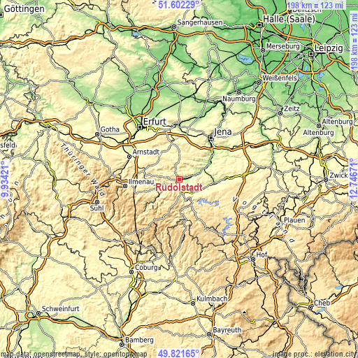 Topographic map of Rudolstadt