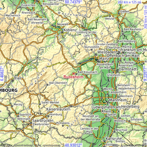 Topographic map of Rüdesheim
