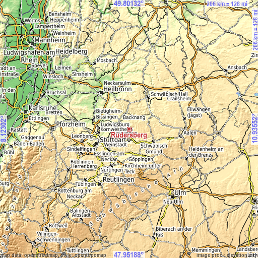 Topographic map of Rudersberg