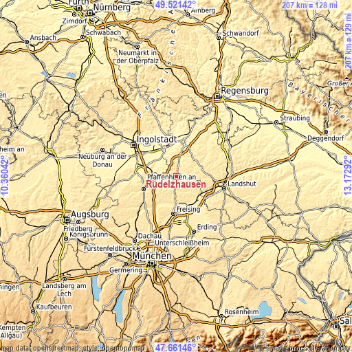 Topographic map of Rudelzhausen