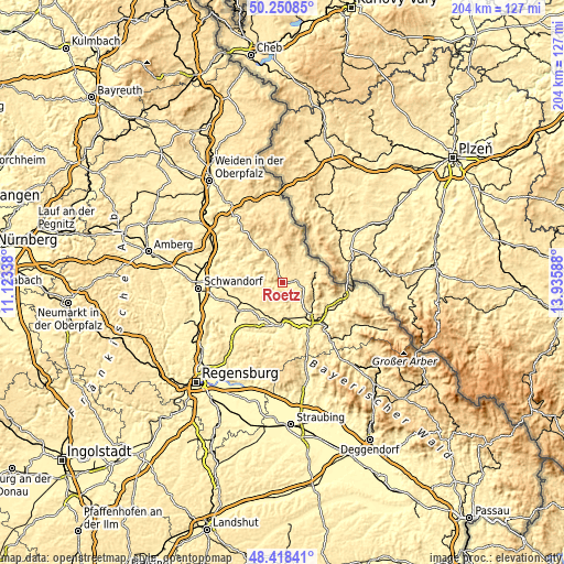 Topographic map of Rötz