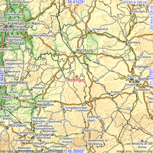 Topographic map of Röttingen