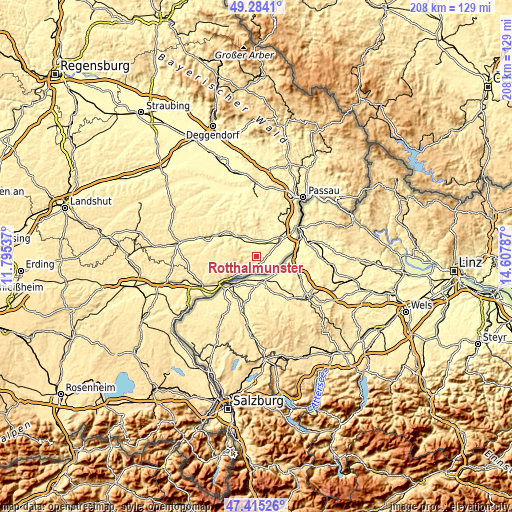 Topographic map of Rotthalmünster