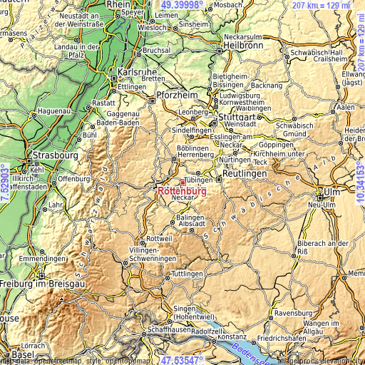 Topographic map of Rottenburg
