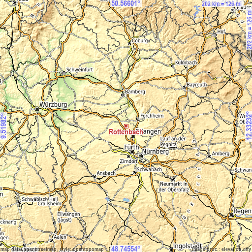 Topographic map of Röttenbach