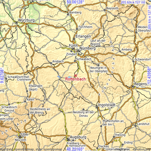 Topographic map of Röttenbach