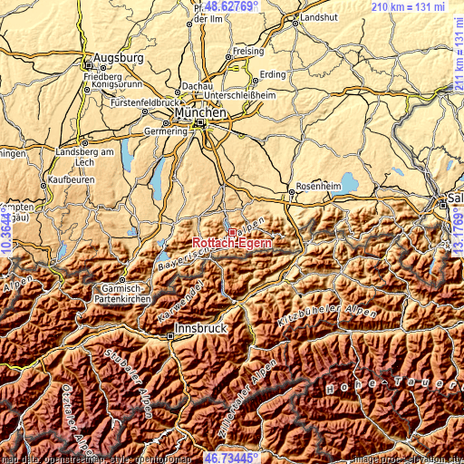 Topographic map of Rottach-Egern