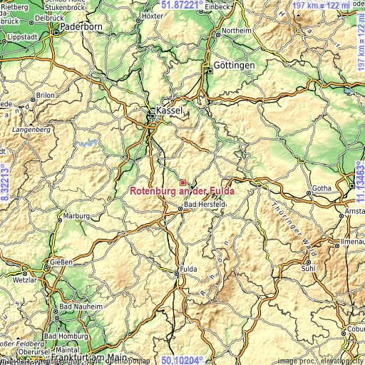 Topographic map of Rotenburg an der Fulda