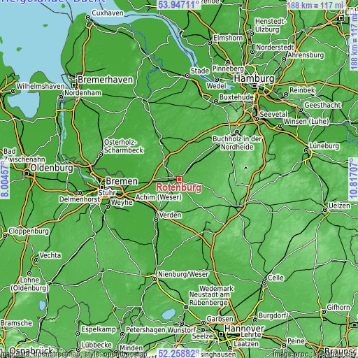 Topographic map of Rotenburg