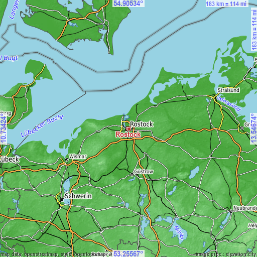 Topographic map of Rostock