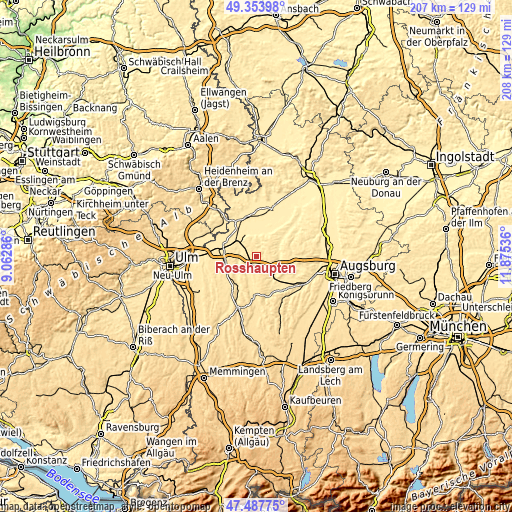 Topographic map of Roßhaupten