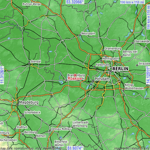 Topographic map of Roskow