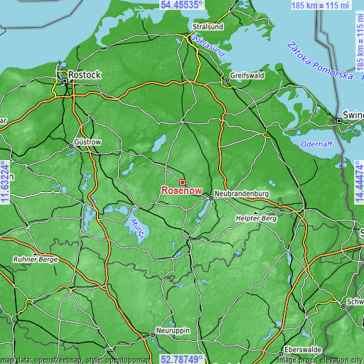 Topographic map of Rosenow