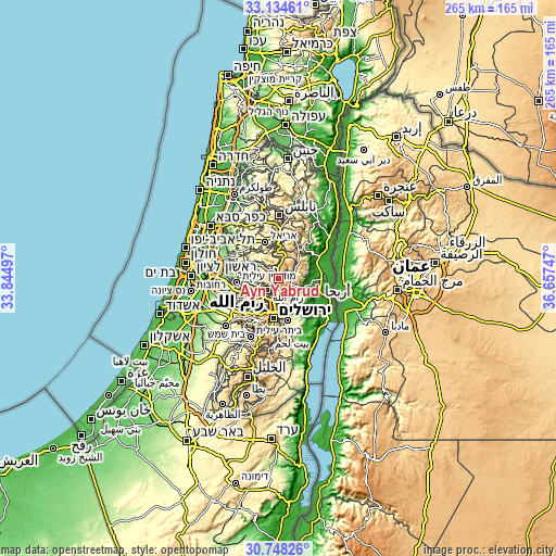Topographic map of ‘Ayn Yabrūd