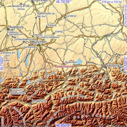 Topographic map of Rosenheim
