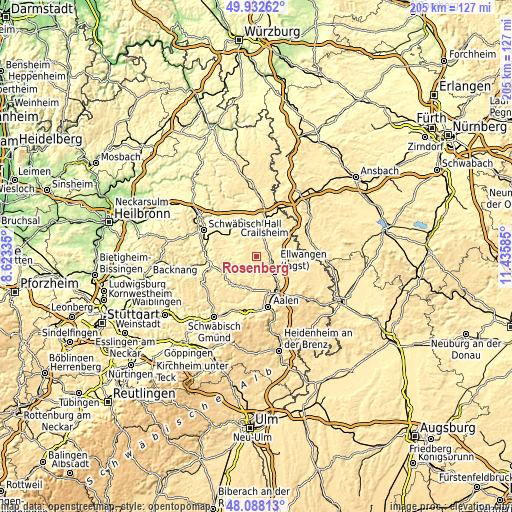 Topographic map of Rosenberg