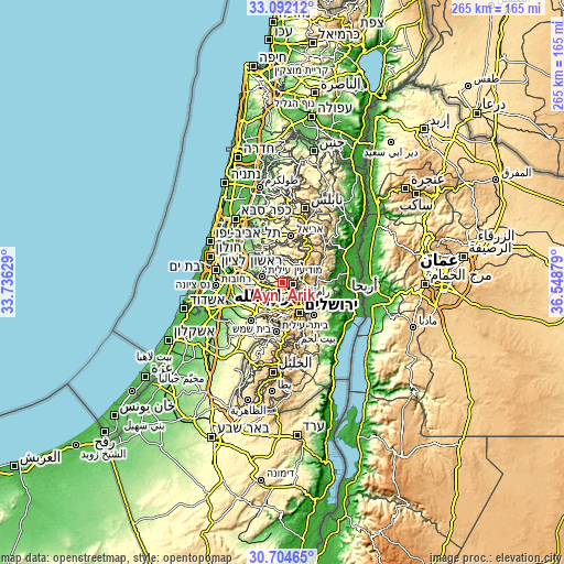 Topographic map of ‘Ayn ‘Arīk
