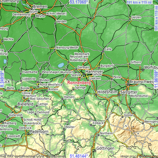 Topographic map of Ronnenberg