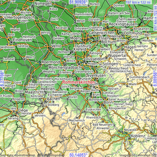 Topographic map of Rommerskirchen