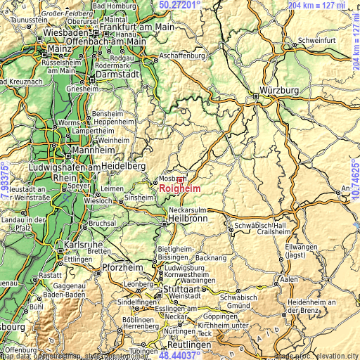 Topographic map of Roigheim