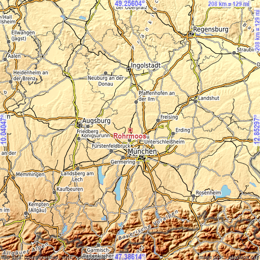 Topographic map of Röhrmoos