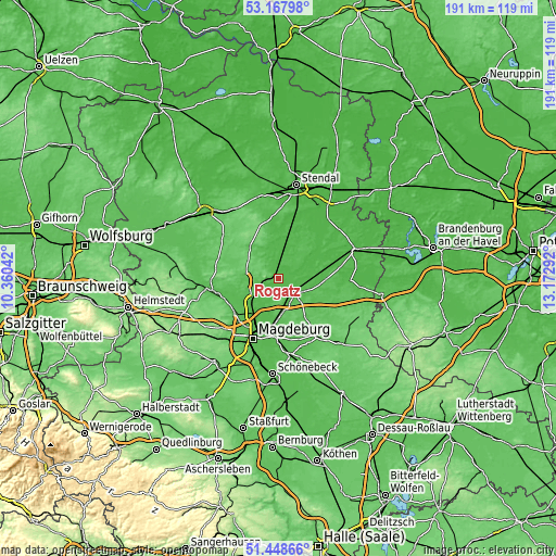 Topographic map of Rogätz