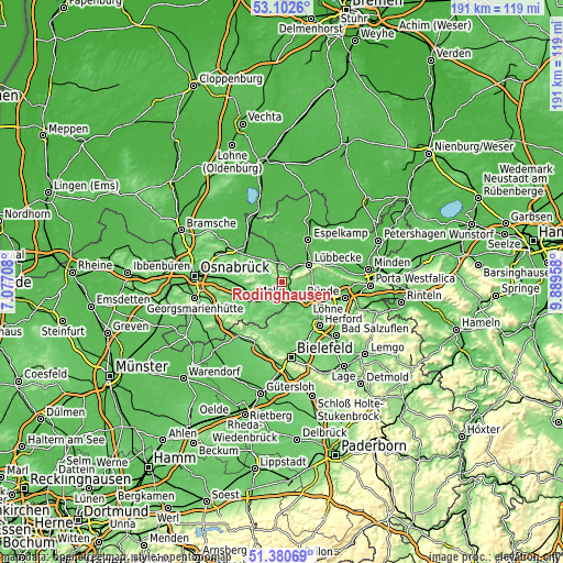 Topographic map of Rödinghausen