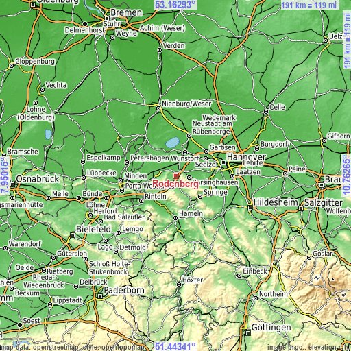 Topographic map of Rodenberg