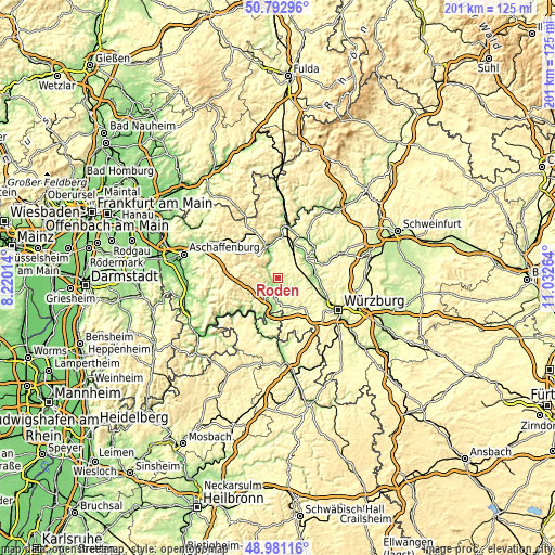 Topographic map of Roden