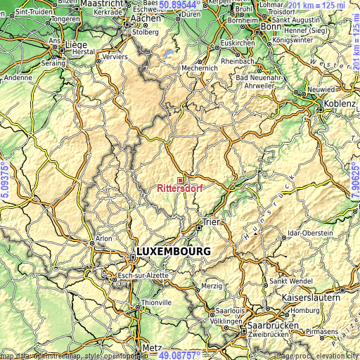 Topographic map of Rittersdorf