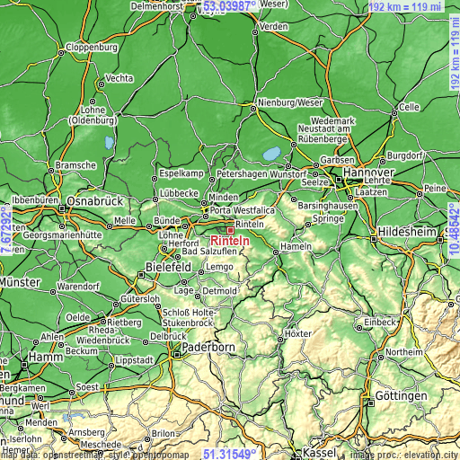 Topographic map of Rinteln