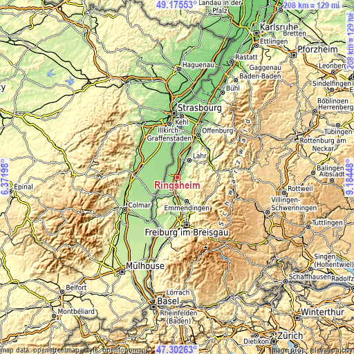 Topographic map of Ringsheim