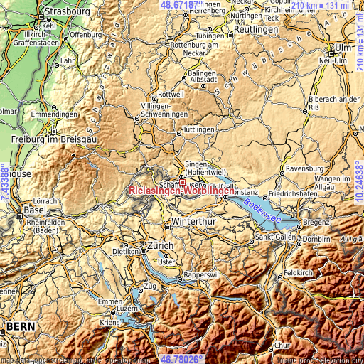 Topographic map of Rielasingen-Worblingen