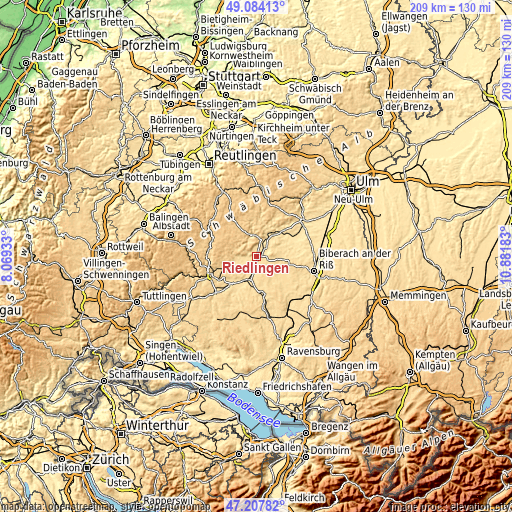 Topographic map of Riedlingen