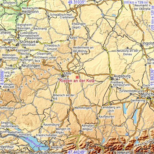 Topographic map of Rieden an der Kötz
