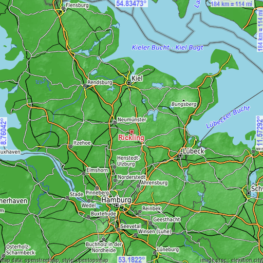 Topographic map of Rickling