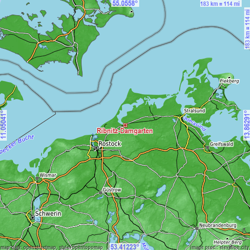 Topographic map of Ribnitz-Damgarten