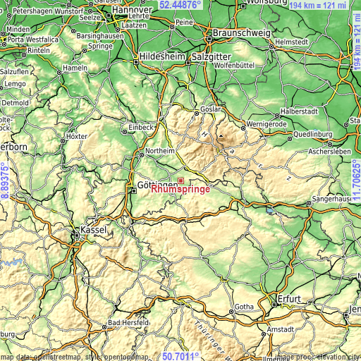 Topographic map of Rhumspringe