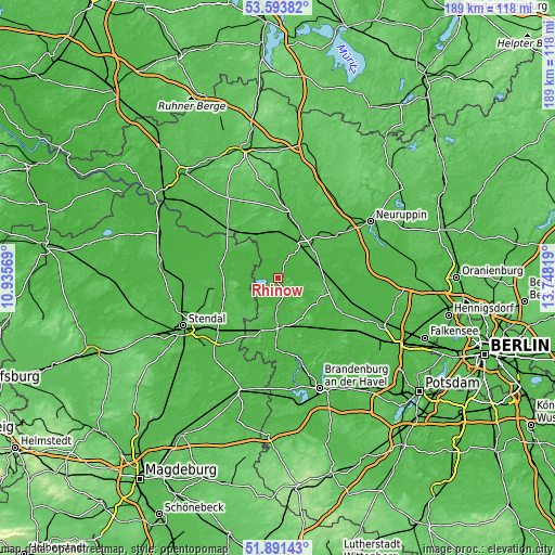 Topographic map of Rhinow