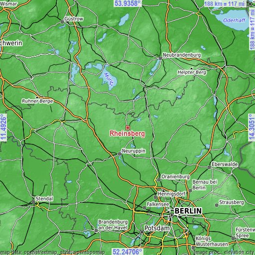 Topographic map of Rheinsberg