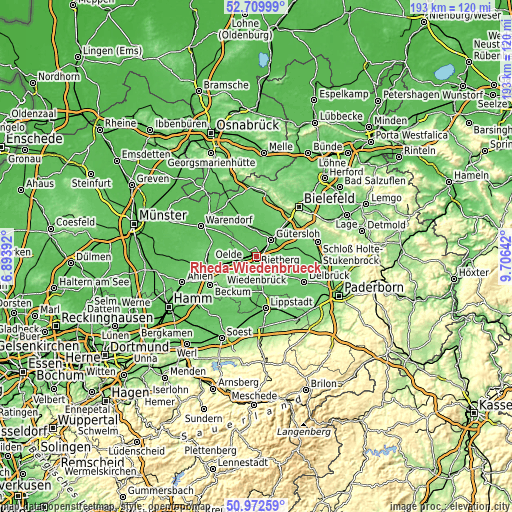 Topographic map of Rheda-Wiedenbrück