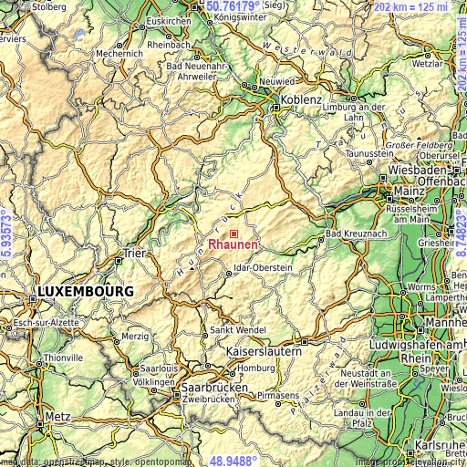 Topographic map of Rhaunen