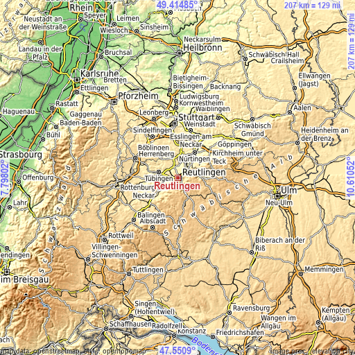 Topographic map of Reutlingen