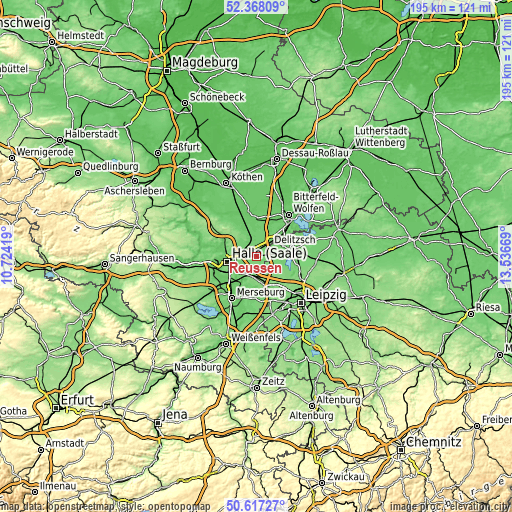 Topographic map of Reußen