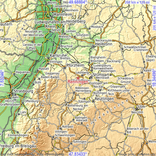 Topographic map of Renningen