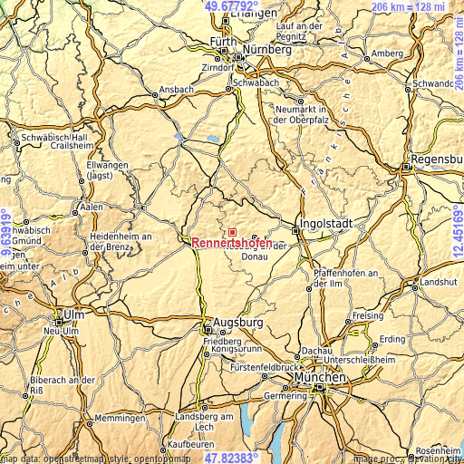 Topographic map of Rennertshofen