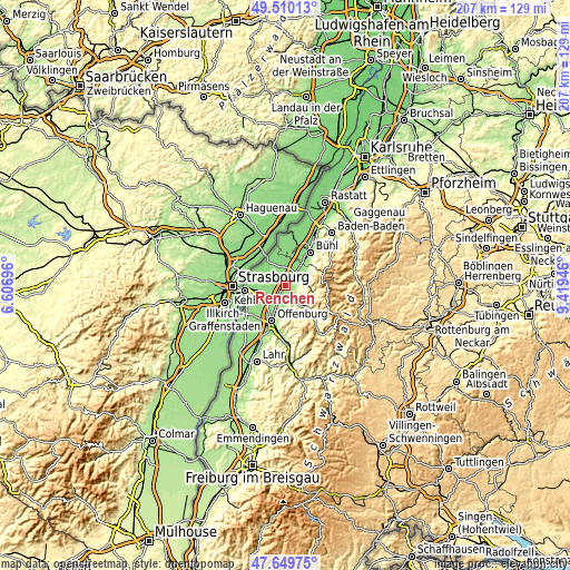 Topographic map of Renchen